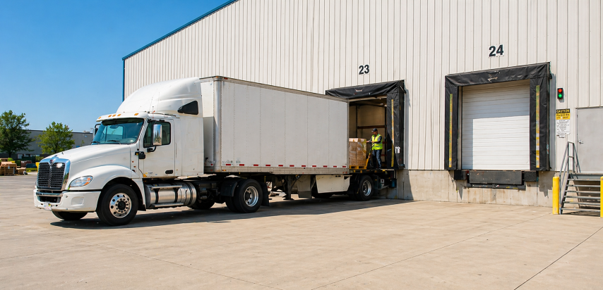 Trucks at warehouse loading dock